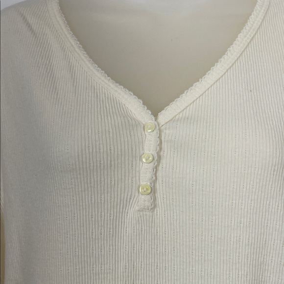 Victoria's Secret Country Short Sleeve Henley Cream Women L Ribbed Sleepwear Set - Picture 4 of 9